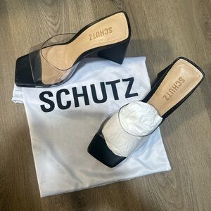 SCHUTZ Black and Clear Women's Heels